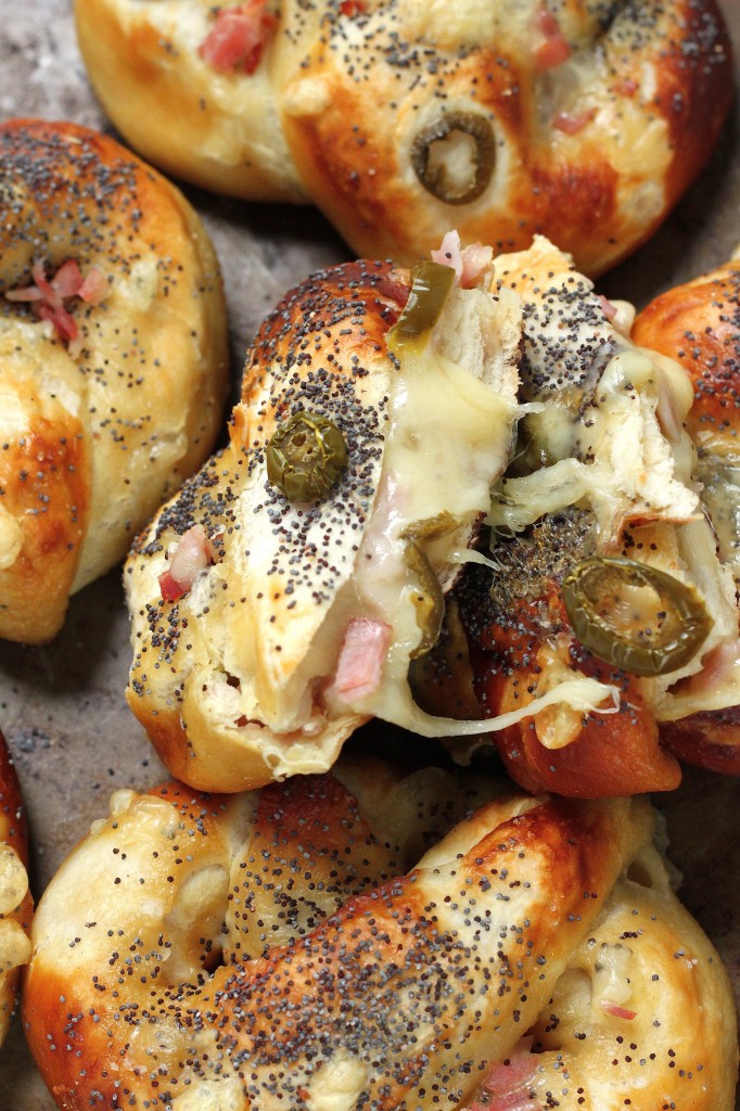 Ham, Swiss, and Jalapeño Stuffed Pretzels 