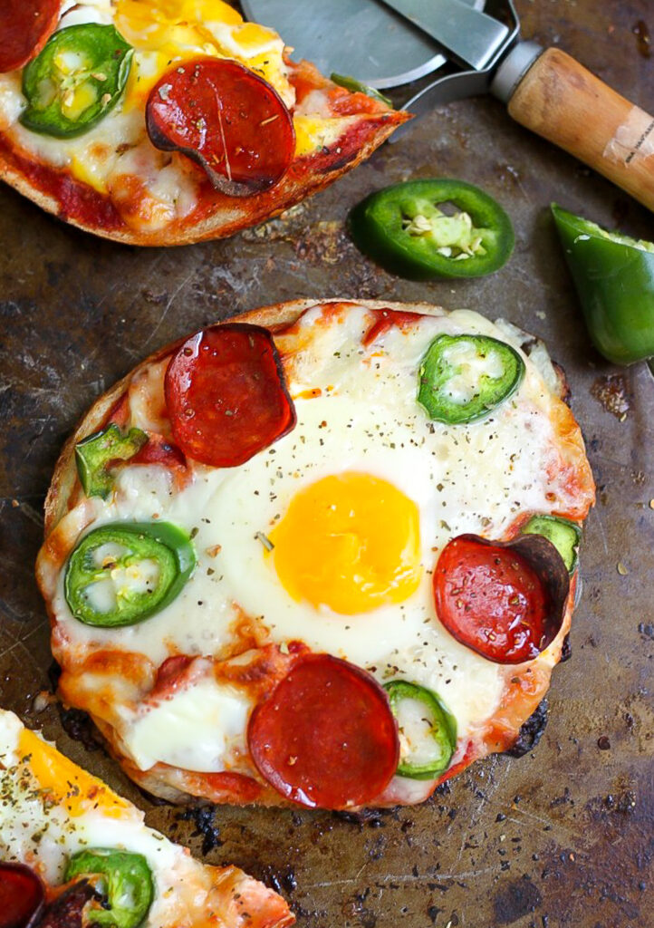 Breakfast Pizza Bagels - Baker by Nature