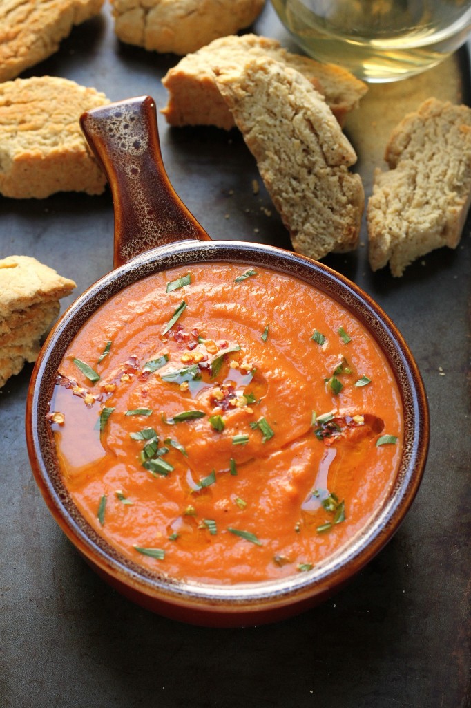 Creamy Tomato and Tarragon Soup with Black Pepper Parmesan Biscotti