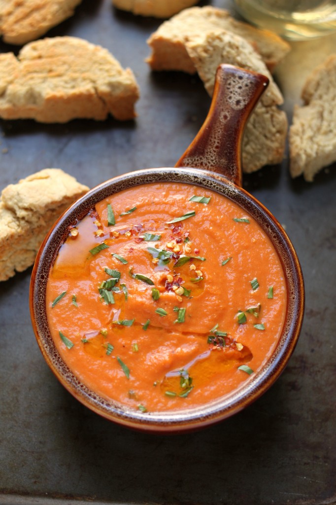 Creamy Tomato and Tarragon Soup with Black Pepper Parmesan Biscotti