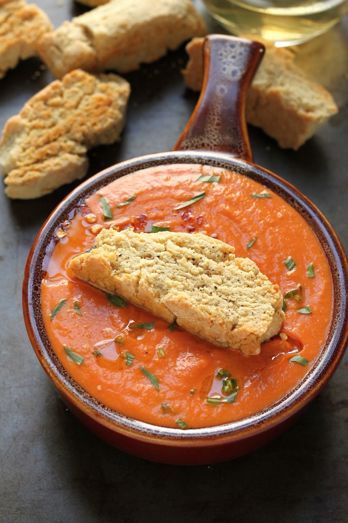 Creamy Tomato and Tarragon Soup with Black Pepper Parmesan Biscotti