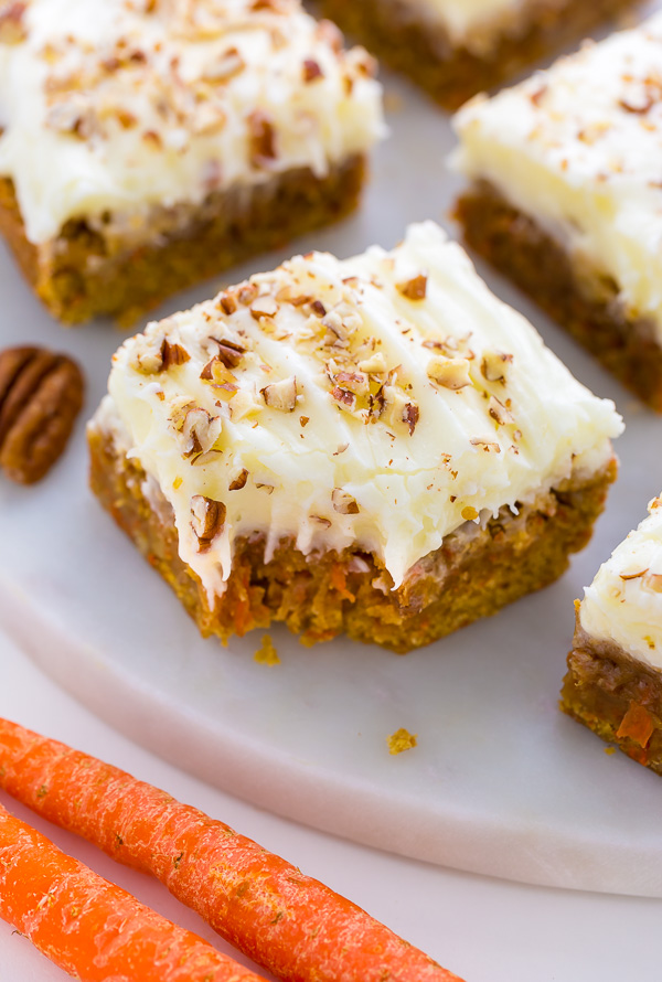 Thick and Chewy Carrot Cake Blondies! So easy and perfect for Easter.