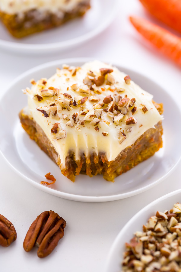 Thick and Chewy Carrot Cake Blondies! So easy and perfect for Easter.