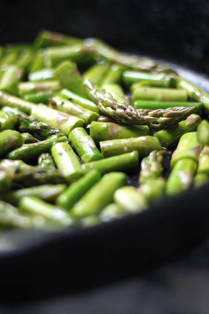 Chopped asparagus ready to be cooked. 