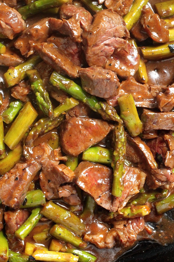 Teriyaki beef and asparagus. 