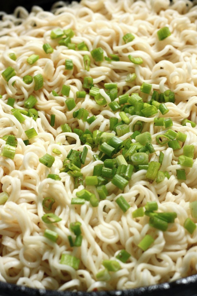 Ramen noodles with scallions. 