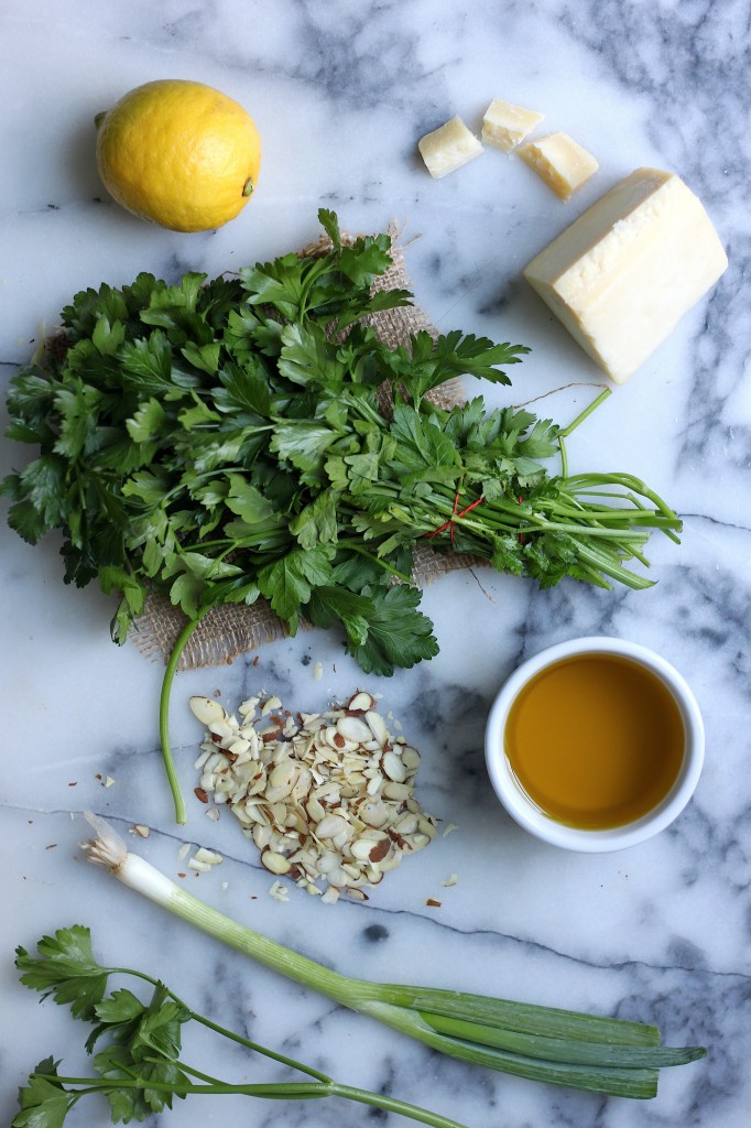 Spaghetti with Asiago Parsley Pesto - Baker by Nature