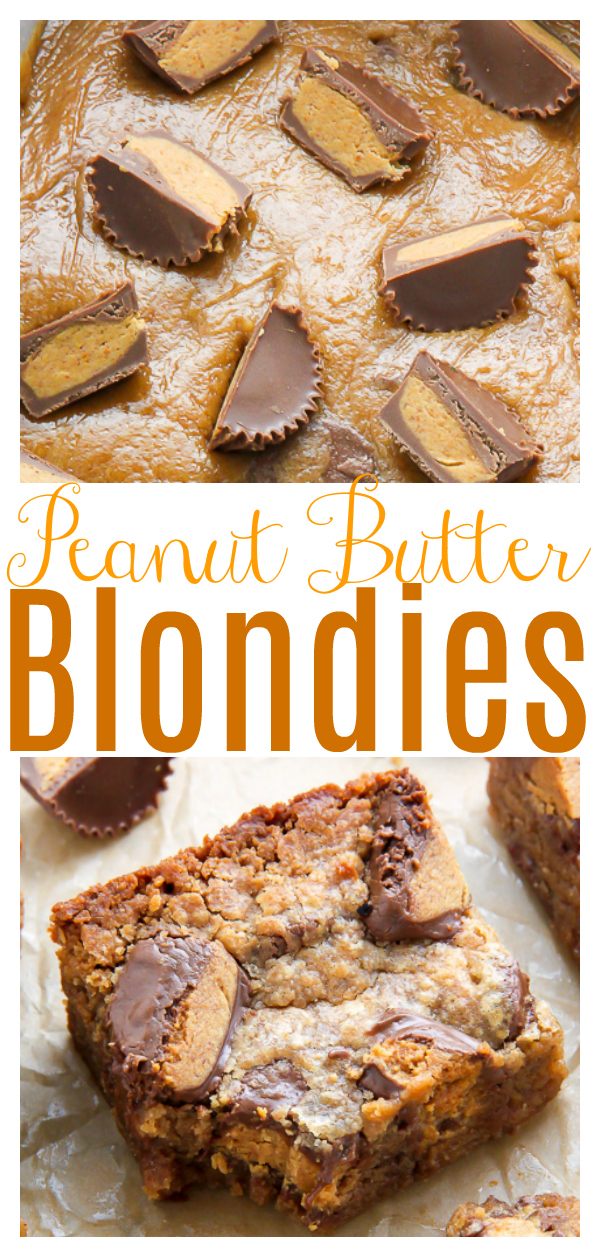 Soft and chewy 5-Ingredient Peanut Butter Blondies! Such an easy vegan blondie recipe and a must try for peanut butter lovers!