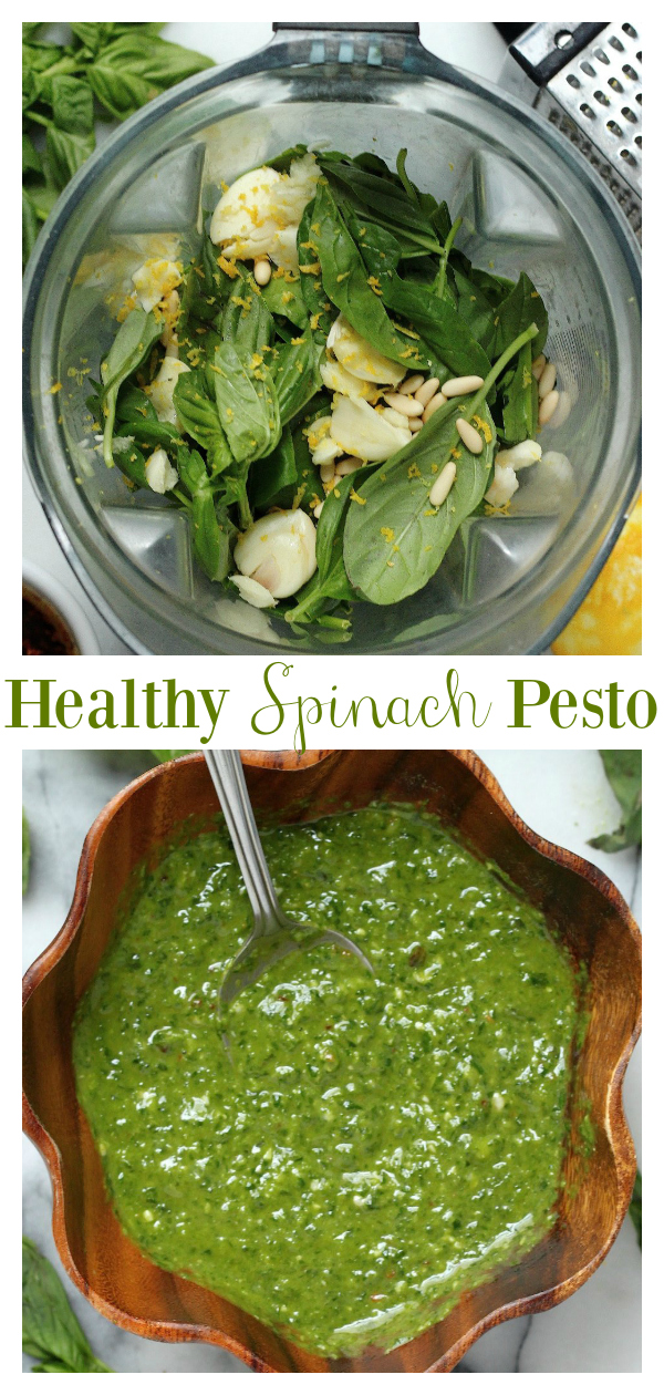 Super Healthy Spinach Basil Pesto (Vegan/Dairy Free/Gluten Free