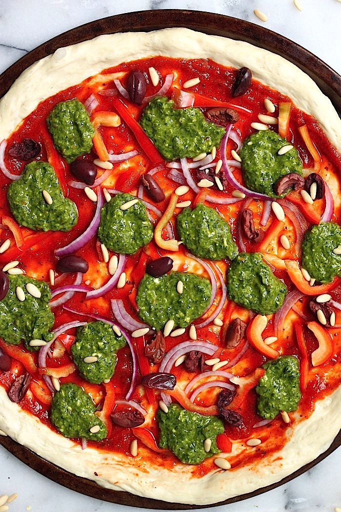Summer Pesto Pizza (Skinny, Vegan, Dairy Free)