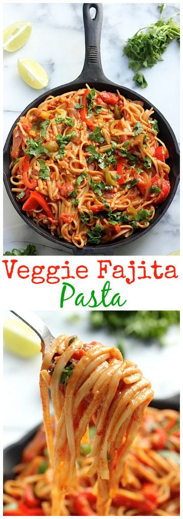Skinny One-Pan Veggie Fajita Pasta - SO delicious! 