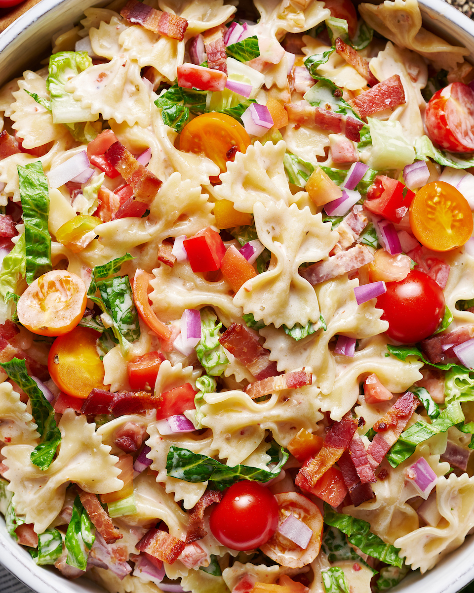 This 20 Minute BLT Pasta Salad is quick, easy, and a summertime staple in our house! Perfect for parties or potlucks. And easily adaptable!