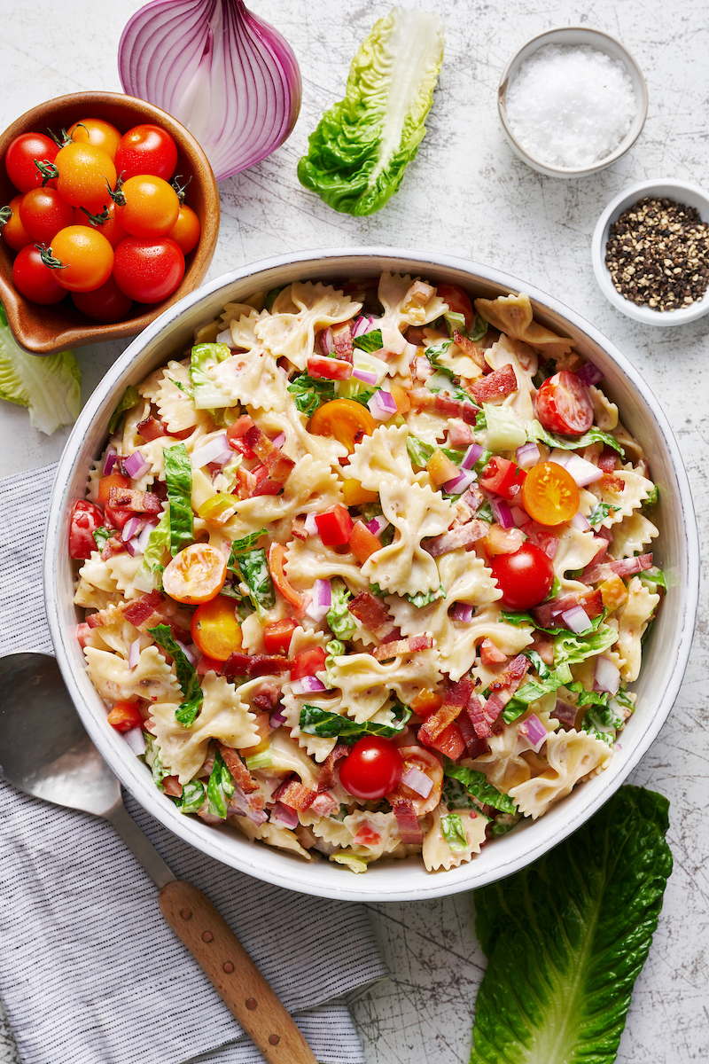 Easy 20-Minute BLT Pasta Salad - Baker by Nature