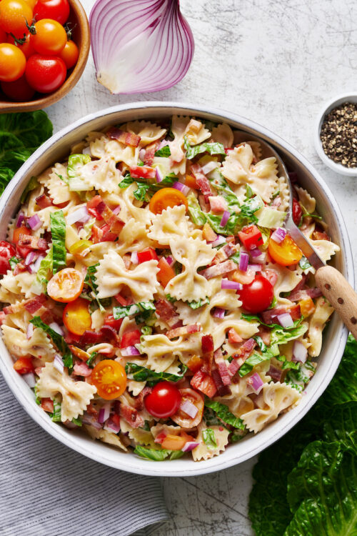 Easy 20-Minute BLT Pasta Salad - Baker by Nature