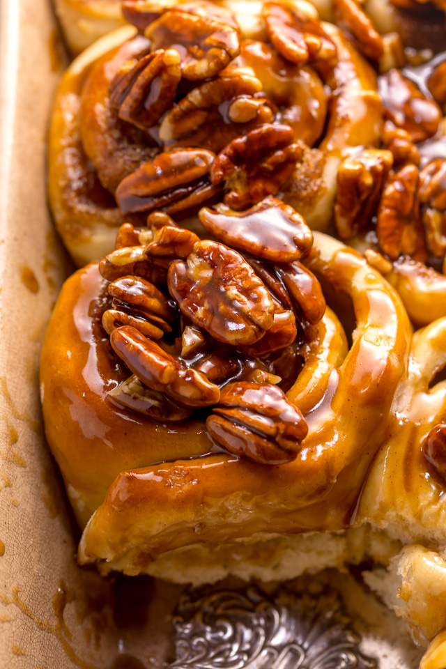 We're butter pecan fanatics, so it only seems fitting that one of our favorite "splurge" breakfast treats are Butter Pecan Cinnamon Buns! They're just like classic cinnamon rolls, but with a TONS of crunchy, gooey, chopped pecans on top. Perfect for Thanksgiving or Christmas morning!