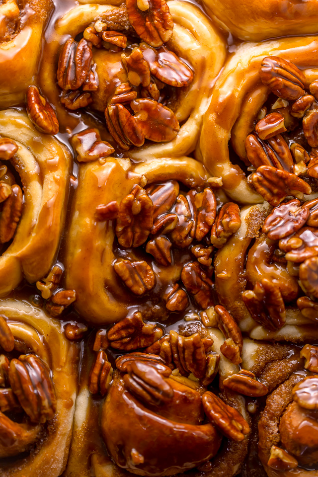 We're butter pecan fanatics, so it only seems fitting that one of our favorite "splurge" breakfast treats are Butter Pecan Cinnamon Buns! They're just like classic cinnamon rolls, but with a TONS of crunchy, gooey, chopped pecans on top. Perfect for Thanksgiving or Christmas morning!