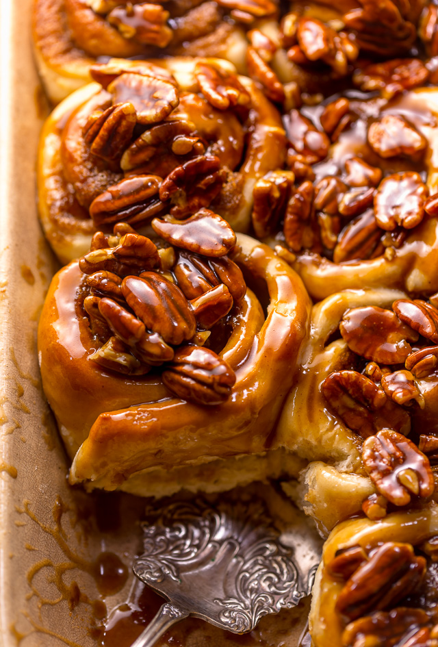 We're butter pecan fanatics, so it only seems fitting that one of our favorite "splurge" breakfast treats are Butter Pecan Cinnamon Buns! They're just like classic cinnamon rolls, but with a TONS of crunchy, gooey, chopped pecans on top. Perfect for Thanksgiving or Christmas morning!