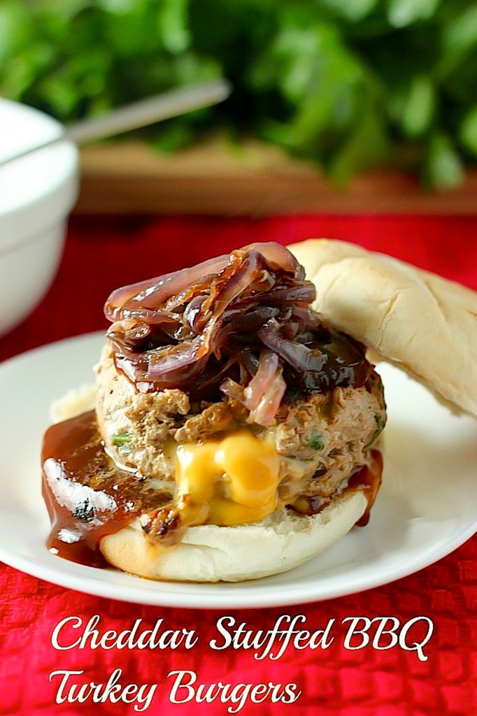 Double Cheddar Stuffed BBQ Turkey Burgers 