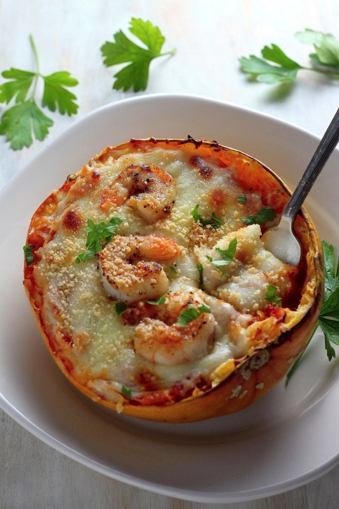 Skinny Shrimp Parmesan Spaghetti Squash