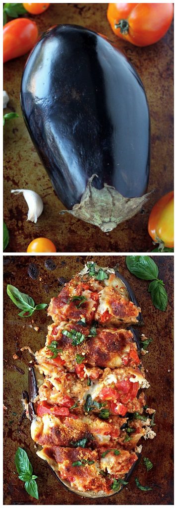 Skinny Sausage Parmesan Stuffed Eggplant 