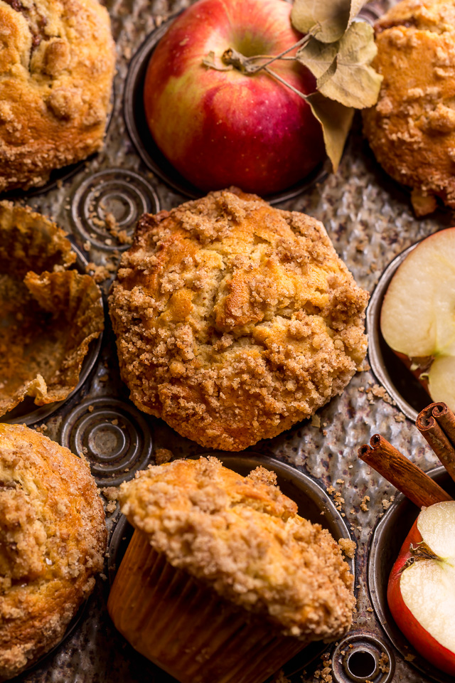 Bust out your muffins tins, because today I'm teaching you how to make the best apple crumb muffins! These apple muffins are moist, richly spiced, and loaded with tender apples! Plus, plenty of buttery crumb topping!