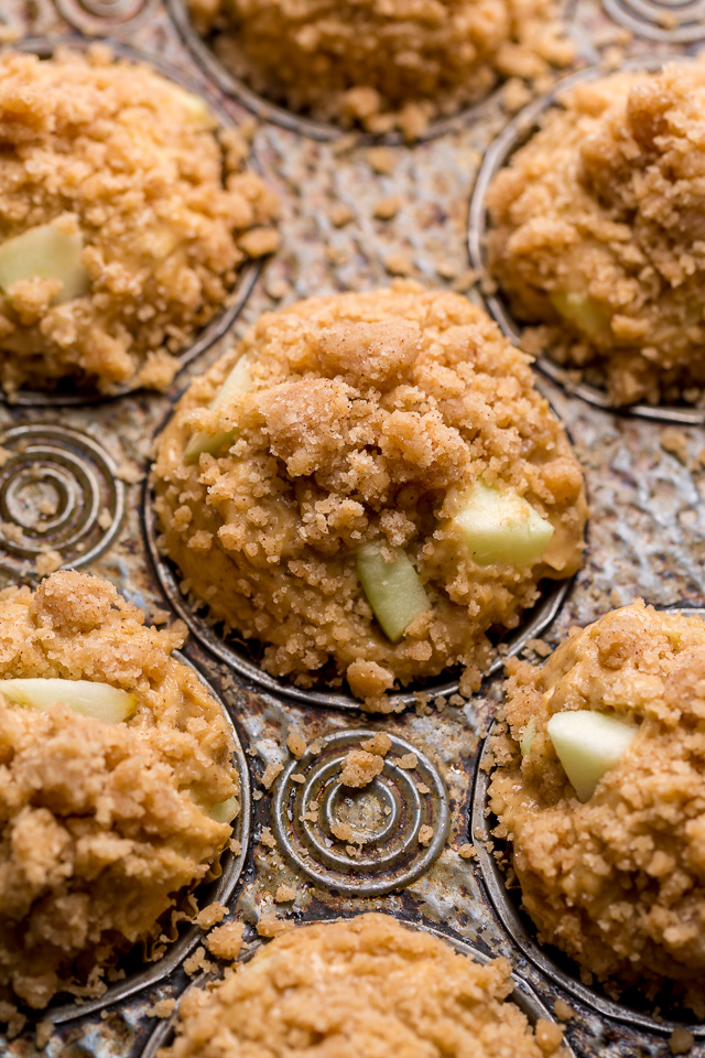 Bust out your muffins tins, because today I'm teaching you how to make the best apple crumb muffins! These apple muffins are moist, richly spiced, and loaded with tender apples! Plus, plenty of buttery crumb topping!