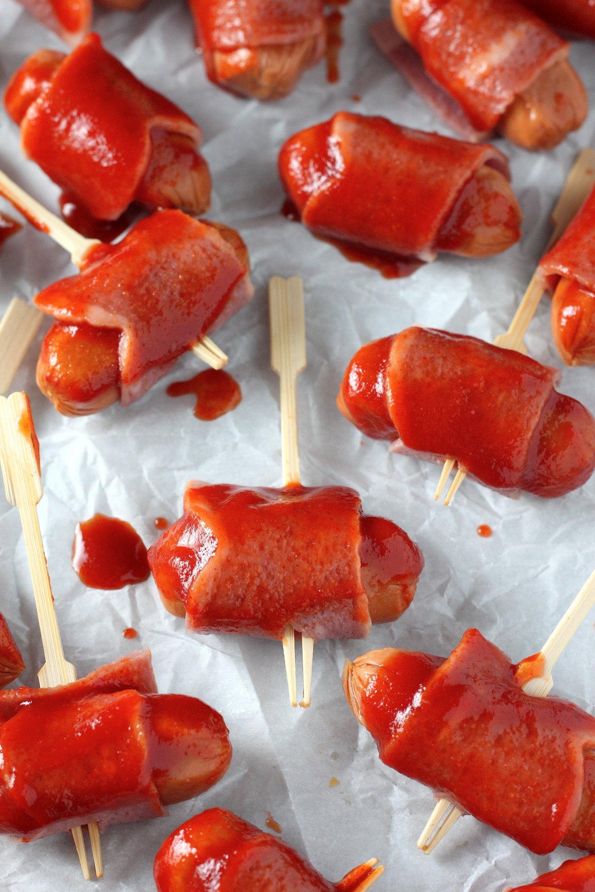 Bacon Wrapped Maple Sriracha Little Smokies - Baker by Nature