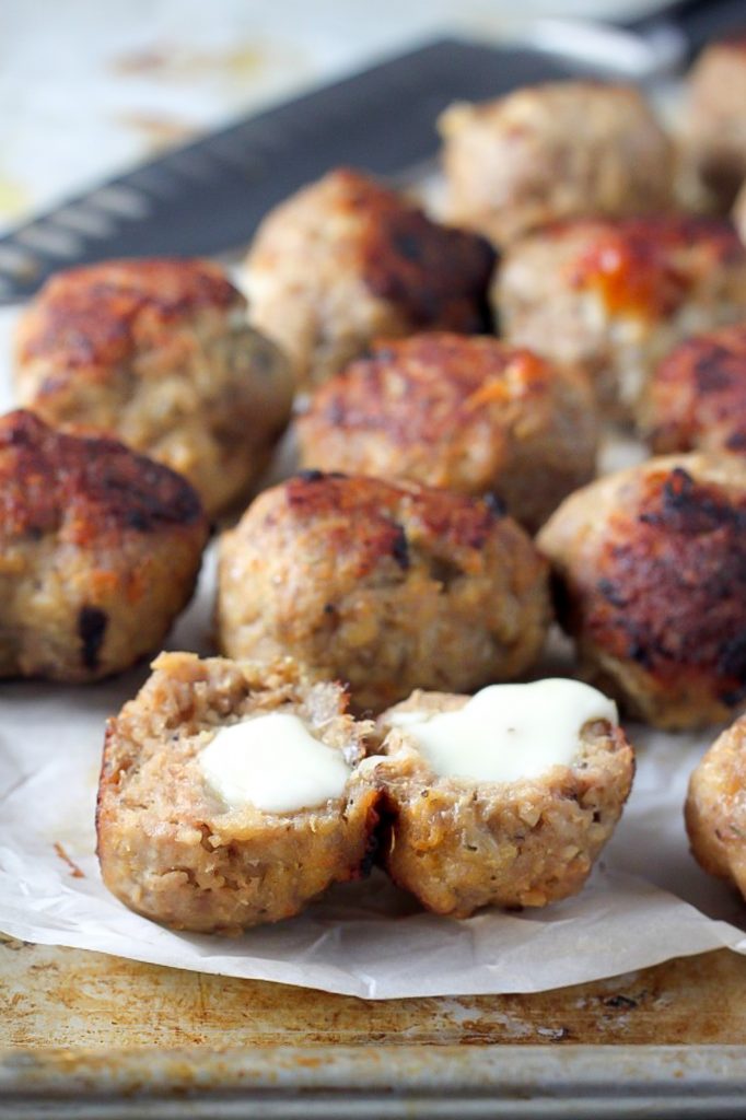 30-Minute Mozzarella Stuffed Turkey Meatballs with Homemade Marinara Sauce