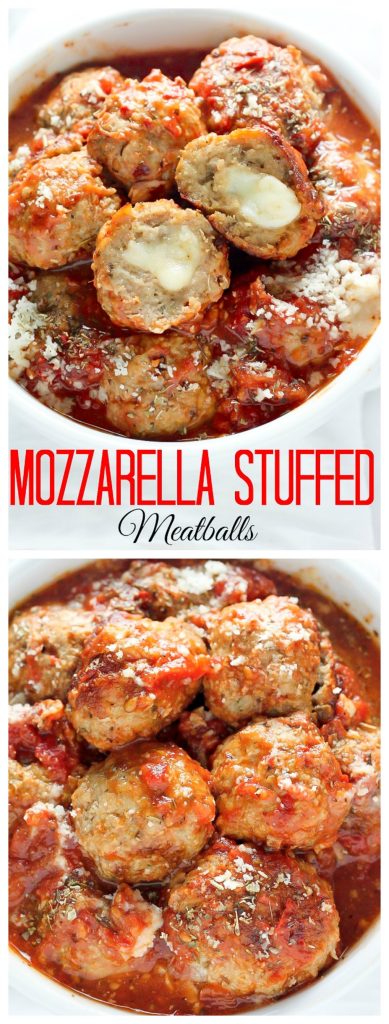 30-Minute Mozzarella Stuffed Turkey Meatballs with Homemade Marinara Sauce