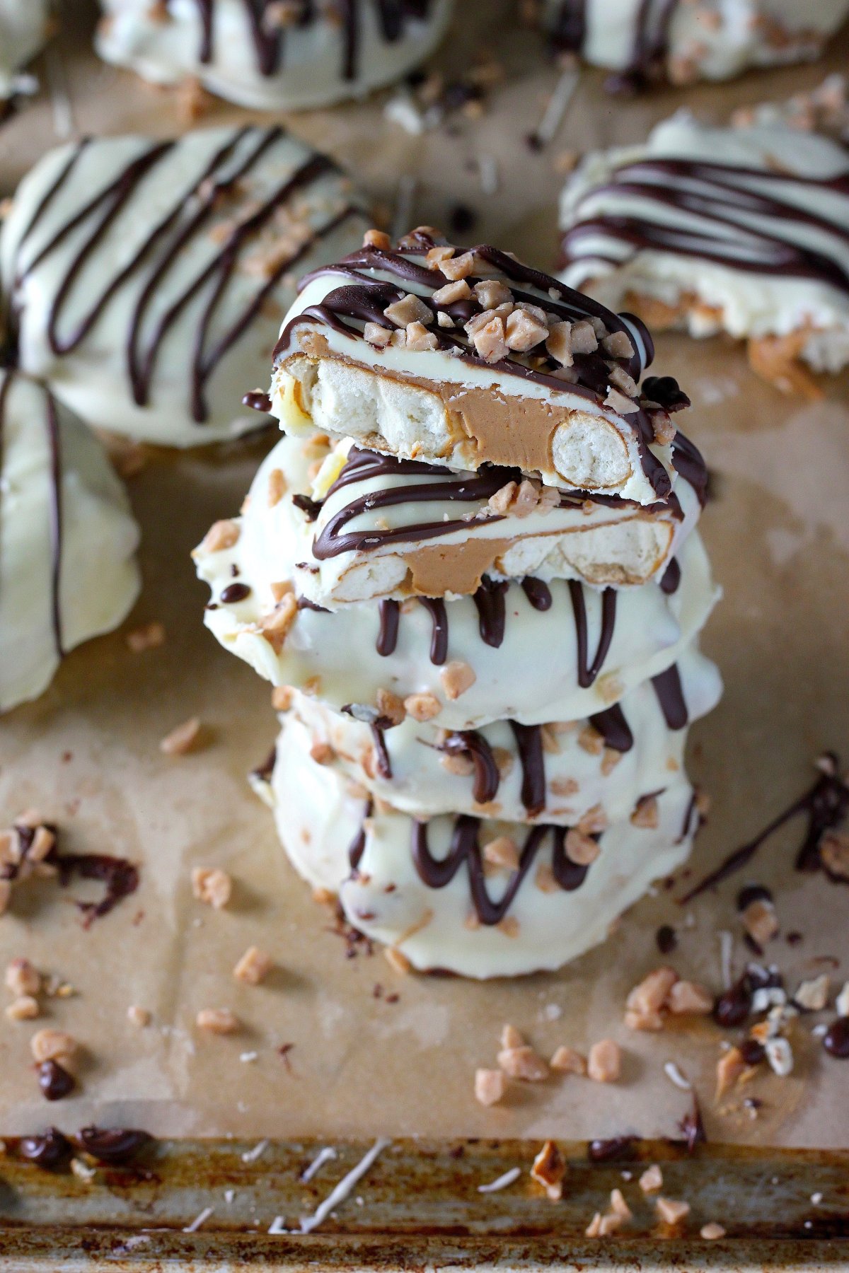 Double Chocolate Dipped Peanut Butter Stuffed Pretzels Baker by Nature