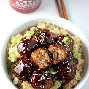 Healthy 30 Minute Sriracha Teriyaki Meatball Bowls - Baker by Nature