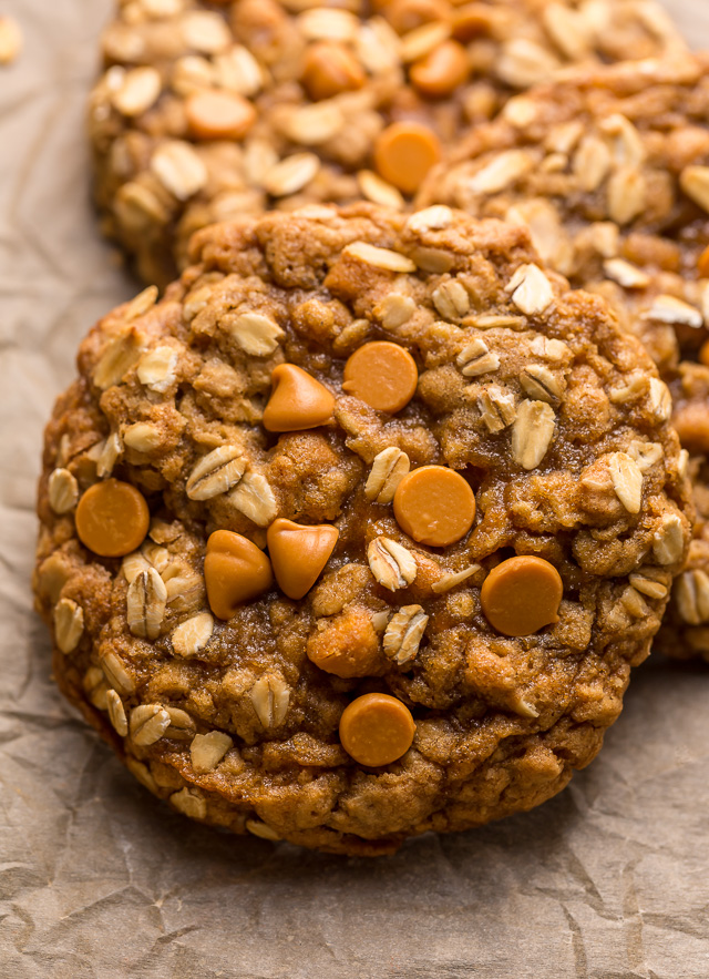 These delightfully soft and chewy oatmeal scotchies are exploding with oats and butterscotch chips! A touch of orange zest and a drizzle of molasses take this from a good recipe to a great recipe! No chilling required, so preheat your oven to 350 degrees and jump to the recipe!