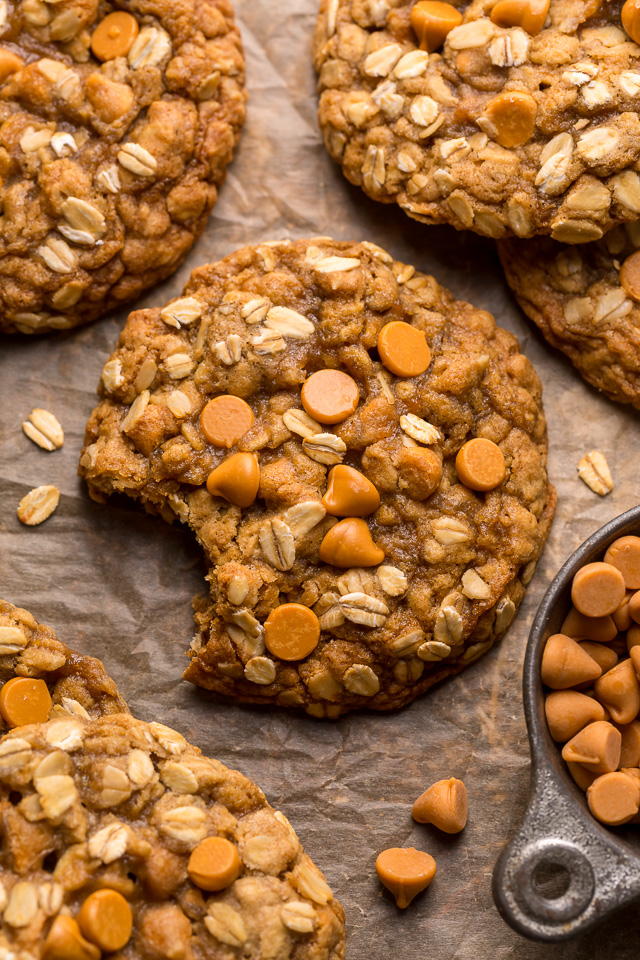 These delightfully soft and chewy oatmeal scotchies are exploding with oats and butterscotch chips! A touch of orange zest and a drizzle of molasses take this from a good recipe to a great recipe! No chilling required, so preheat your oven to 350 degrees and jump to the recipe!