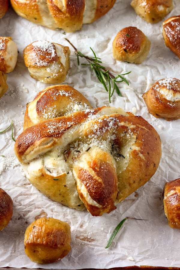 Mozzarella Stuffed Rosemary and Parmesan Soft Pretzels