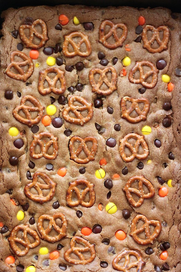 Loaded Peanut Butter Pretzel Blondies Baker by Nature