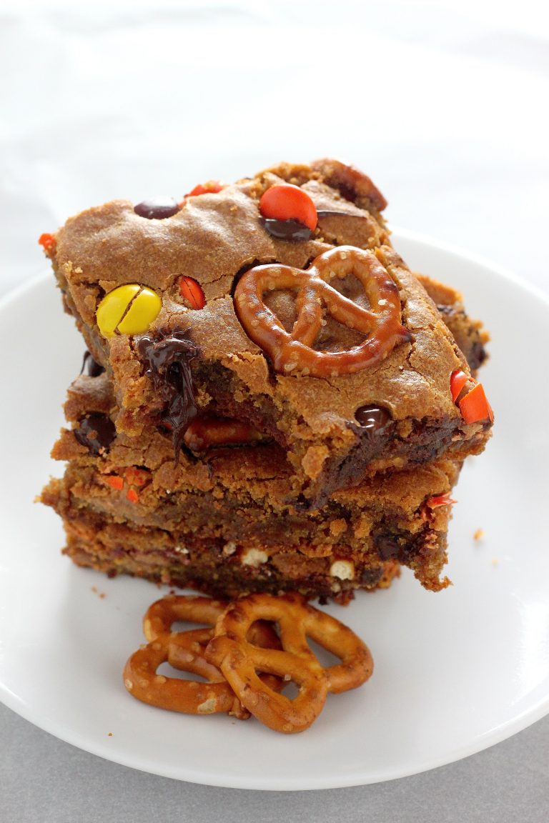Loaded Peanut Butter Pretzel Blondies Baker by Nature