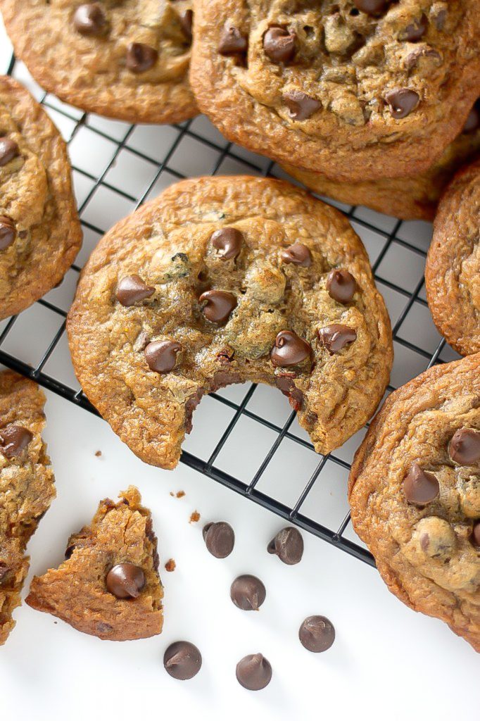 Greek Yogurt Chocolate Chip Cookies on cooling rack. 