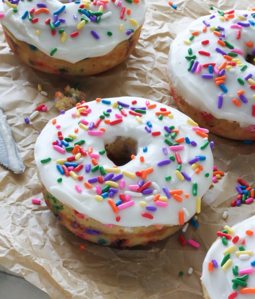 Vanilla Frosted Funfetti Donuts (Baked and Super Easy)