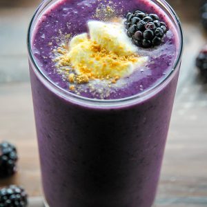Loaded with blackberries, creamy yogurt, honey, and just a touch of cinnamon - this healthy, delicious smoothie tastes just like blackberry cobbler. One of my favorite smoothies ever!
