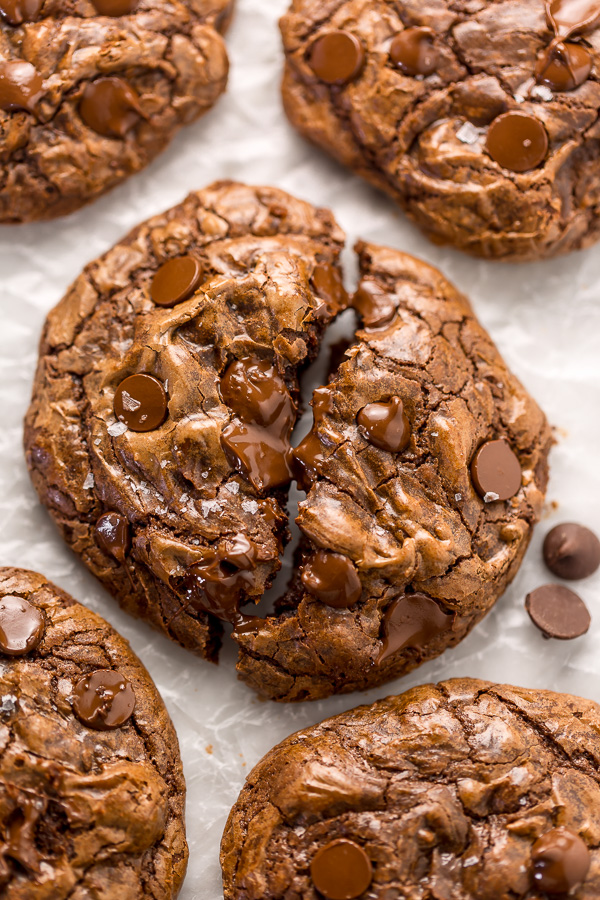 Fudge Cookies on white parchment paper. 