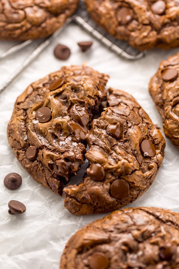 Soft Batch Salted Caramel Chocolate Fudge Cookies - Baker by Nature