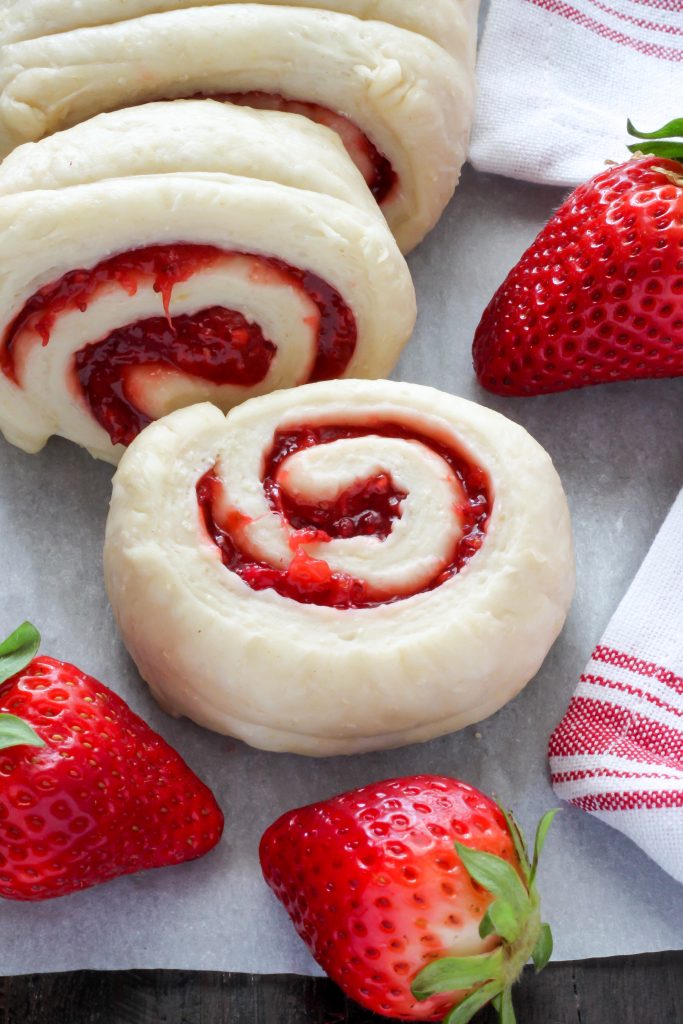 Strawberry Rolls with Vanilla Glaze