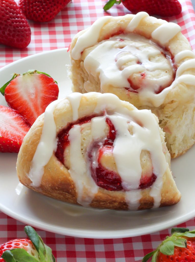 Strawberry Rolls with Vanilla Glaze