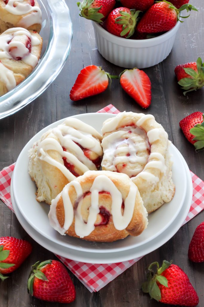 Strawberry Rolls with Vanilla Glaze