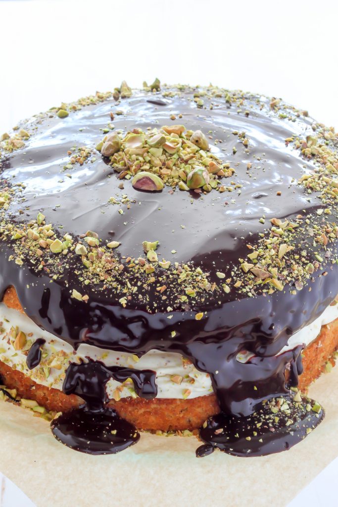 Pistachio Cream Cake with Chocolate Ganache