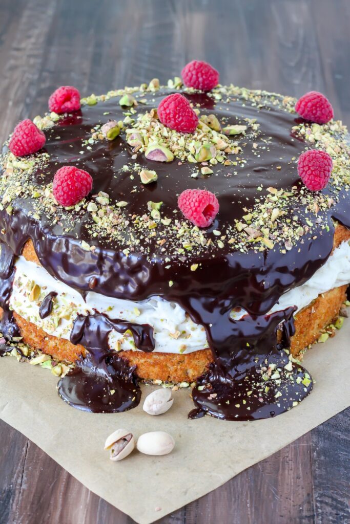 Pistachio Cream Cake with Chocolate Ganache