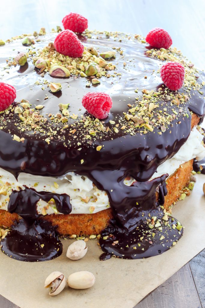 Pistachio Cream Cake with Chocolate Ganache