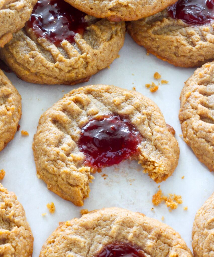 Flourless Peanut Butter and Jelly Thumbprint Cookies