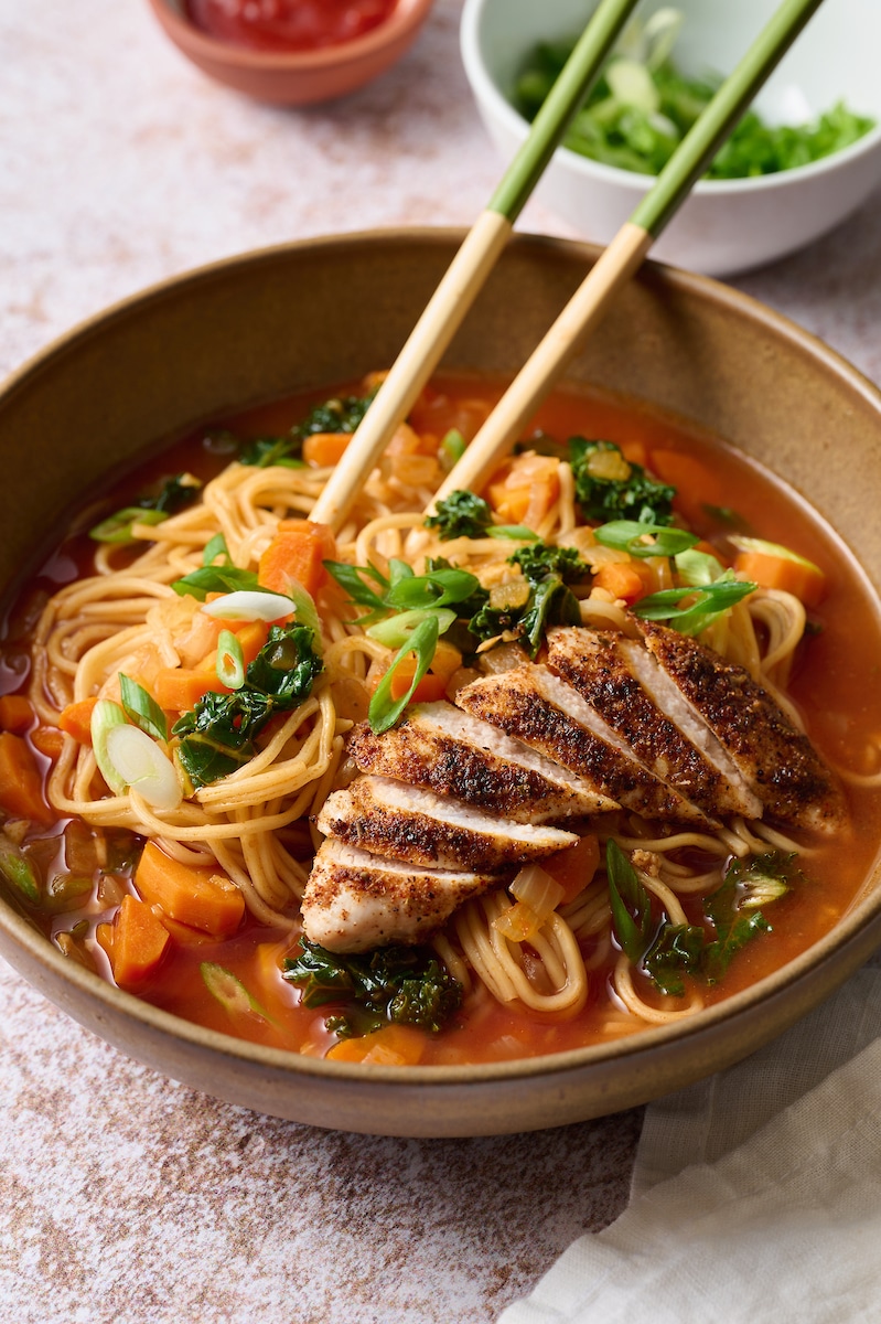 Blackened Chicken Ramen Noodle Soup - Baker by Nature