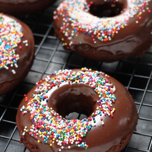chocolate glazed donut with sprinkles